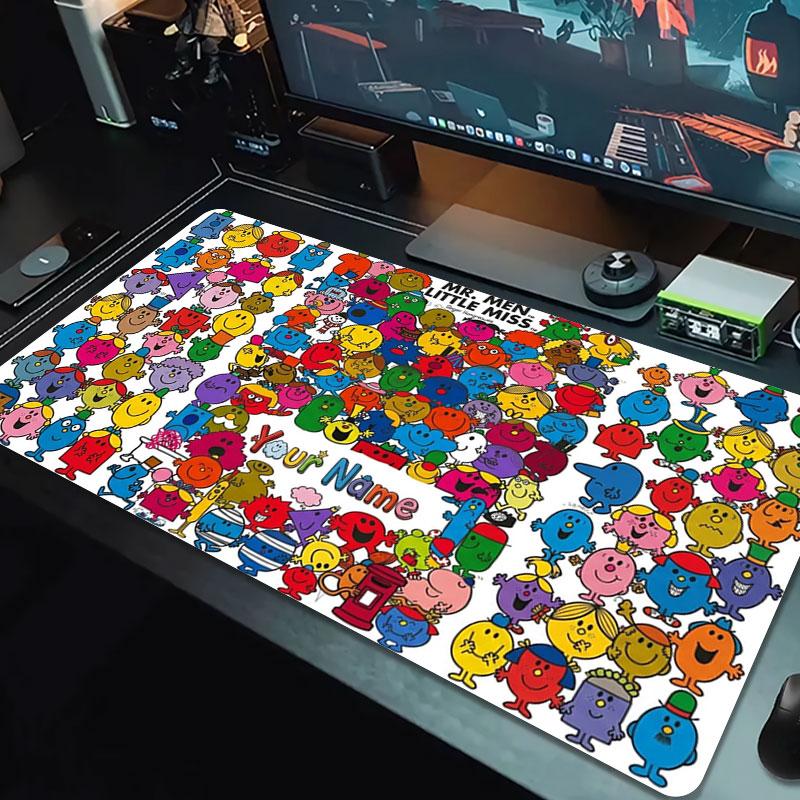 Mr. Men Little Miss Custom Name Large Size Mouse Pad Large Gaming Table Cushion Non-slip Laptop Tablet Big Mousepad XXL Mat Mini PC Playmat With Lock