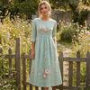Elegant Daily Wear for Work Dating Autumn Floral Midi Dress Women, Long Sleeve Bohemian A Line Breathable Polyester Fiber Dress Vintage Waist-Cinching