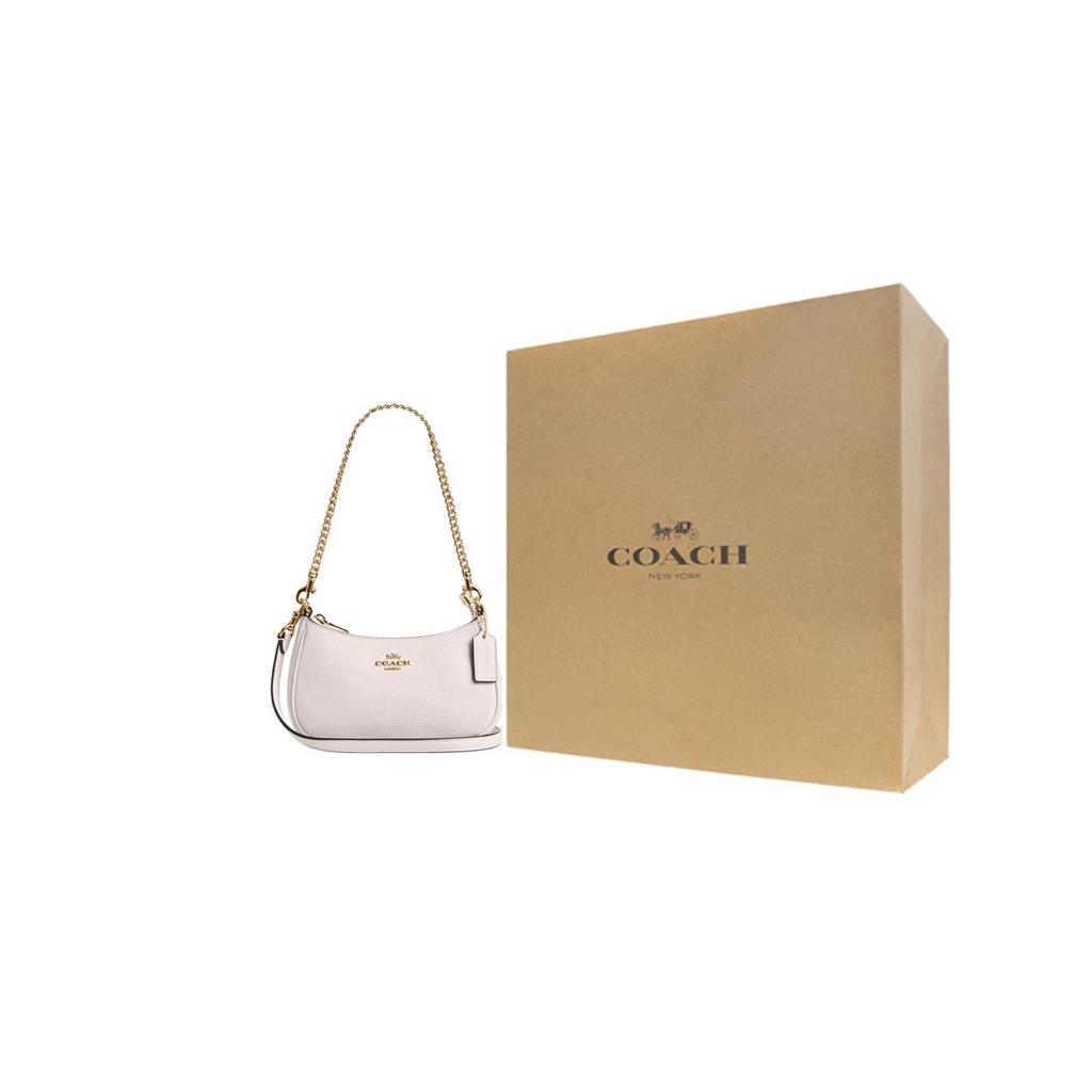 Coach Teri 20 Gold Logo Zip Closure Pebble Leather Crossbody Shoulder Bag Small Women bags White CW309-IMCHK