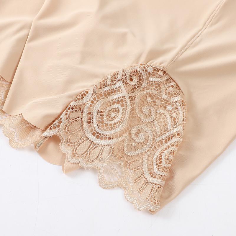 Sexy Lace Edge Ladies Ice Silk Solid Color Smooth Boxer Pants Seamless Elastic Large Size Women's Anti-skid Safety Pants EMA