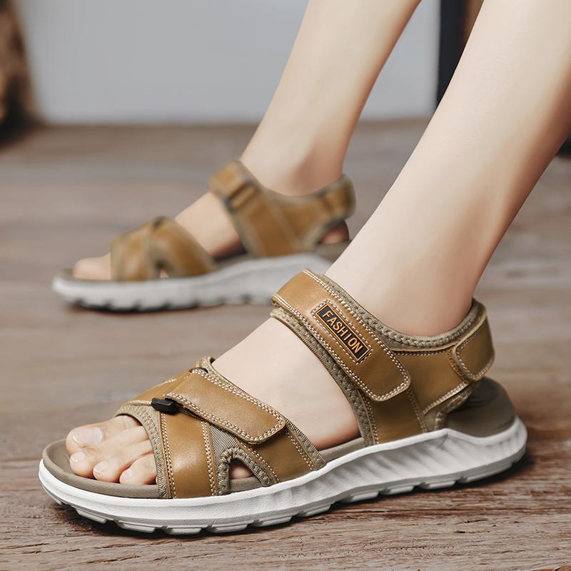 Брендовые мужские летние новые сандалии и тапочки мужские кожаные сандалии для взрослых на толстой подошве пляжная обувь нескользящие кожаные сандалии с открытым носком