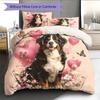 Pink Bernese Mountain Dog Pattern Bedding Home Decoration Birthday Gift (1 * duvet cover + 2 * pillowcase, without core)