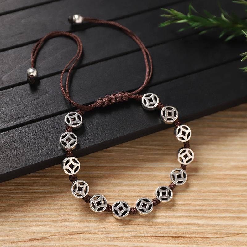 Handwoven Bracelet Retro Silver Copper Coin Small Fish Bracelet Niche Hand Rope Accessories Women