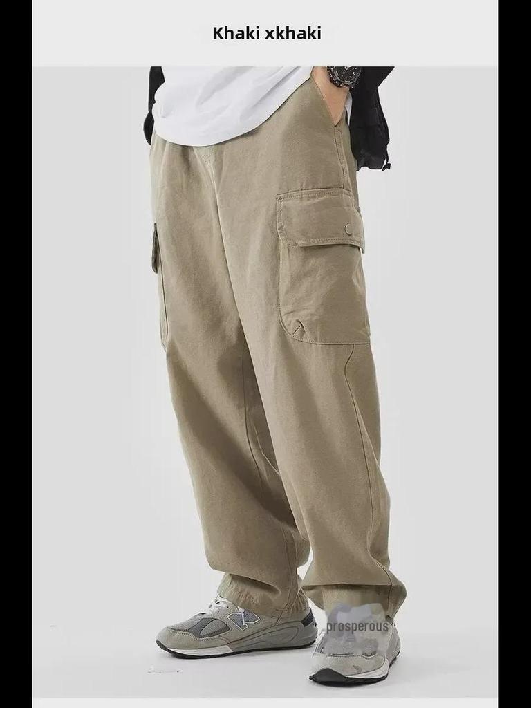 Однотонный мужской японский прямой комбинезон - модный гонконгский стиль, свободный крой, широкие повседневные брюки с карманами