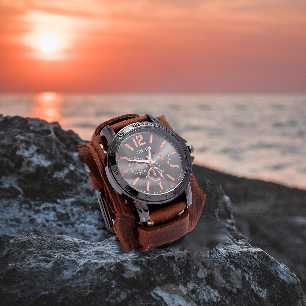 Мужские наручные часы-манжета, модный кожаный браслет, мужские наручные часы для парня на день рождения