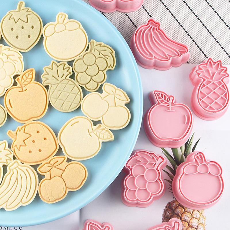 8Pcs Fruit Cookie Embosser Mold 3D Frosting Fondant Plastic Cookie Press Mold