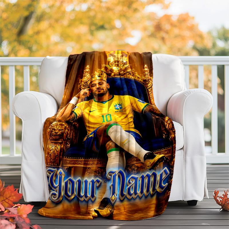 Customizable Brazilian football player Throw Blanket – Personalized Name, All-Season Cozy Snug Blanket, Machine Washable, Personalized Blanket