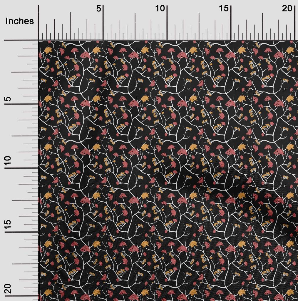 oneOone Cotton Flex Black Fabric Asian Japanese Floral Craft Projects Decor Fabric Printed By The Yard 40 Inch