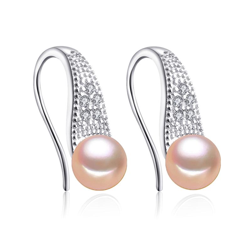 LSOOYH 8-9mm Natural Freshwater Pearl Earrings Classic Cubic Zirconia CZ Earrings For Women