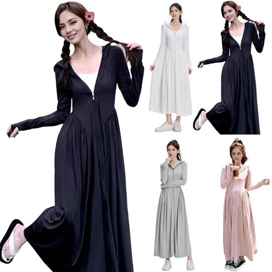 Women's Sun Protection Hoodie Coat Full Body Cooling Sunscreen Clothing Long Sleeve Swimsuit Cover Up Dress for Summer Beach Fishing Hiking