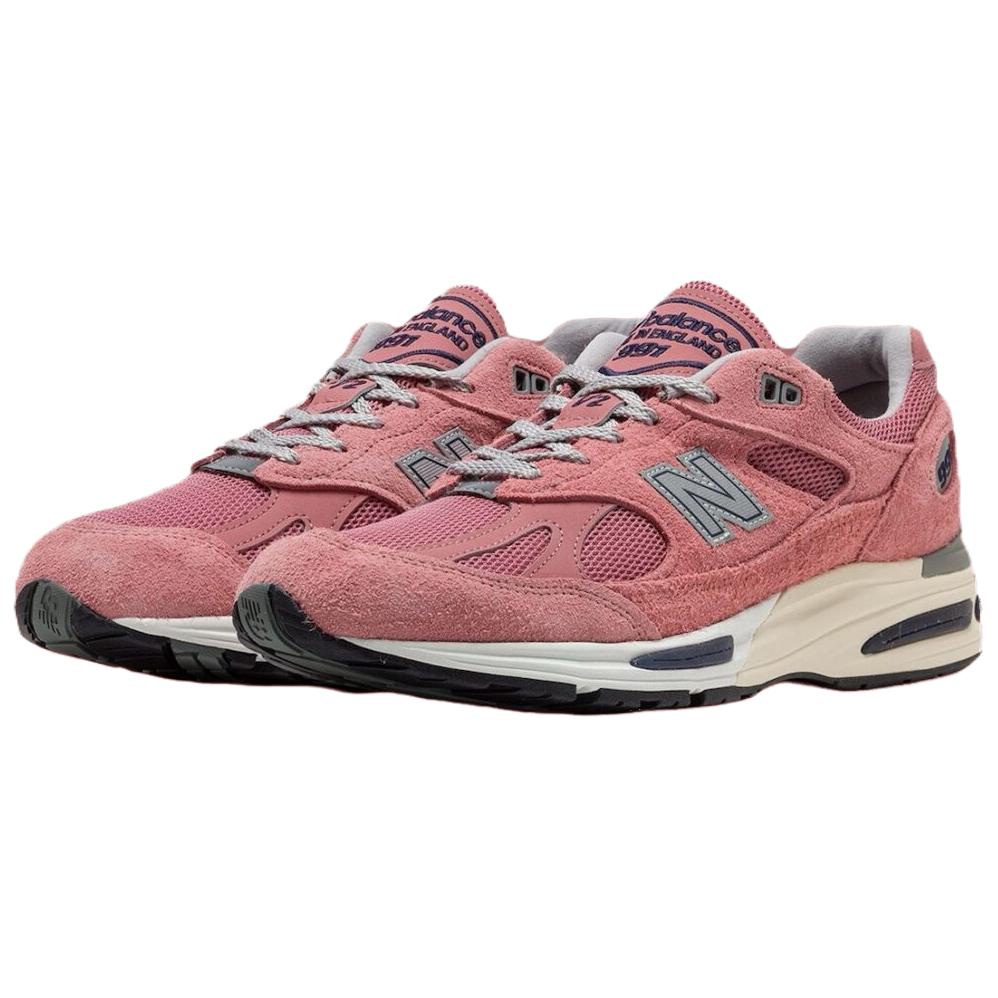 New Balance 991v2 Сделано в Англии фирменные абрикосовые унисекс кроссовки розовые военно-морская академия серебристые U991PK2
