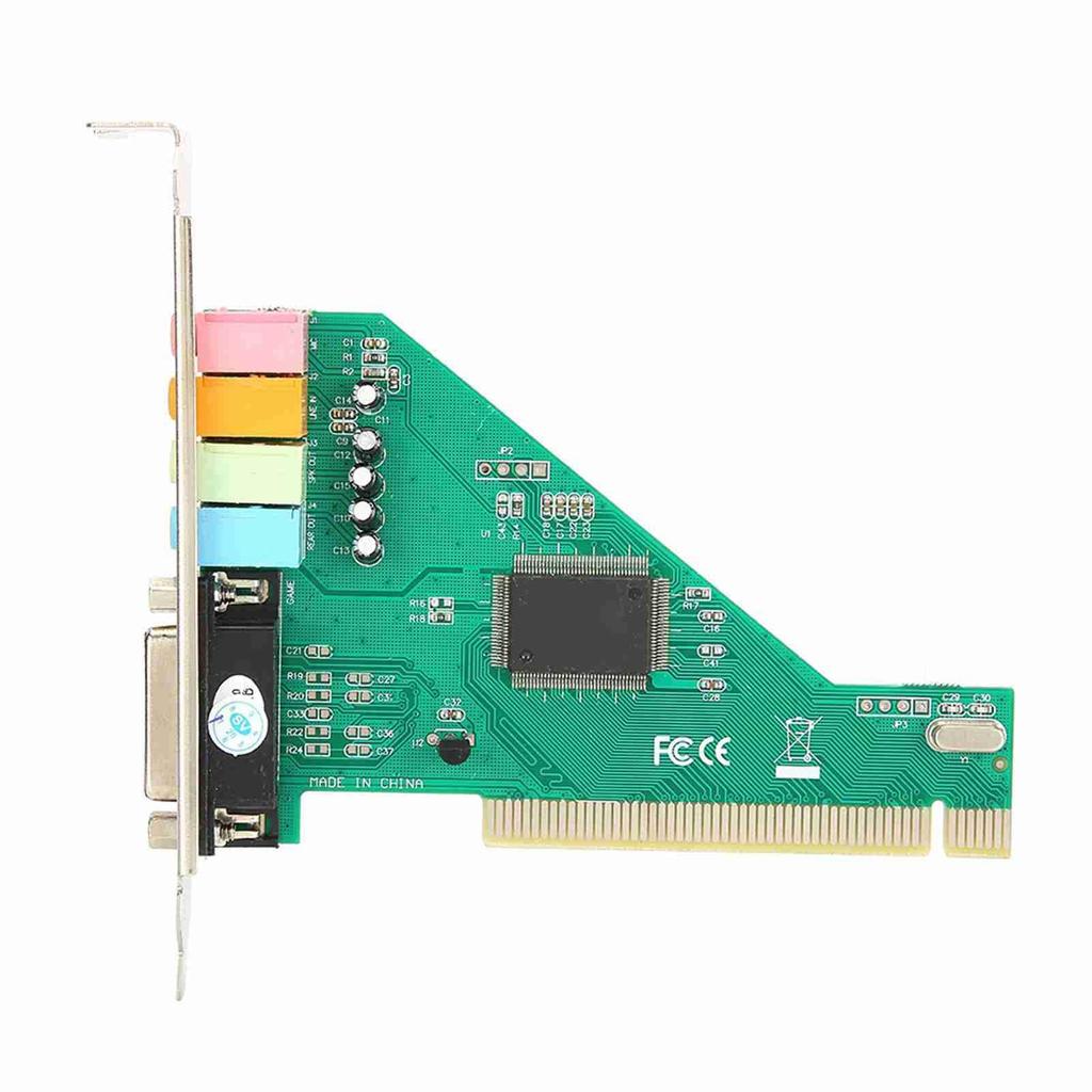 4.1-канальная PCI звуковая карта для настольных компьютеров, со встроенным чипом CMI8738, стерео объемный звук с полнодуплексным воспроизведением и записью.