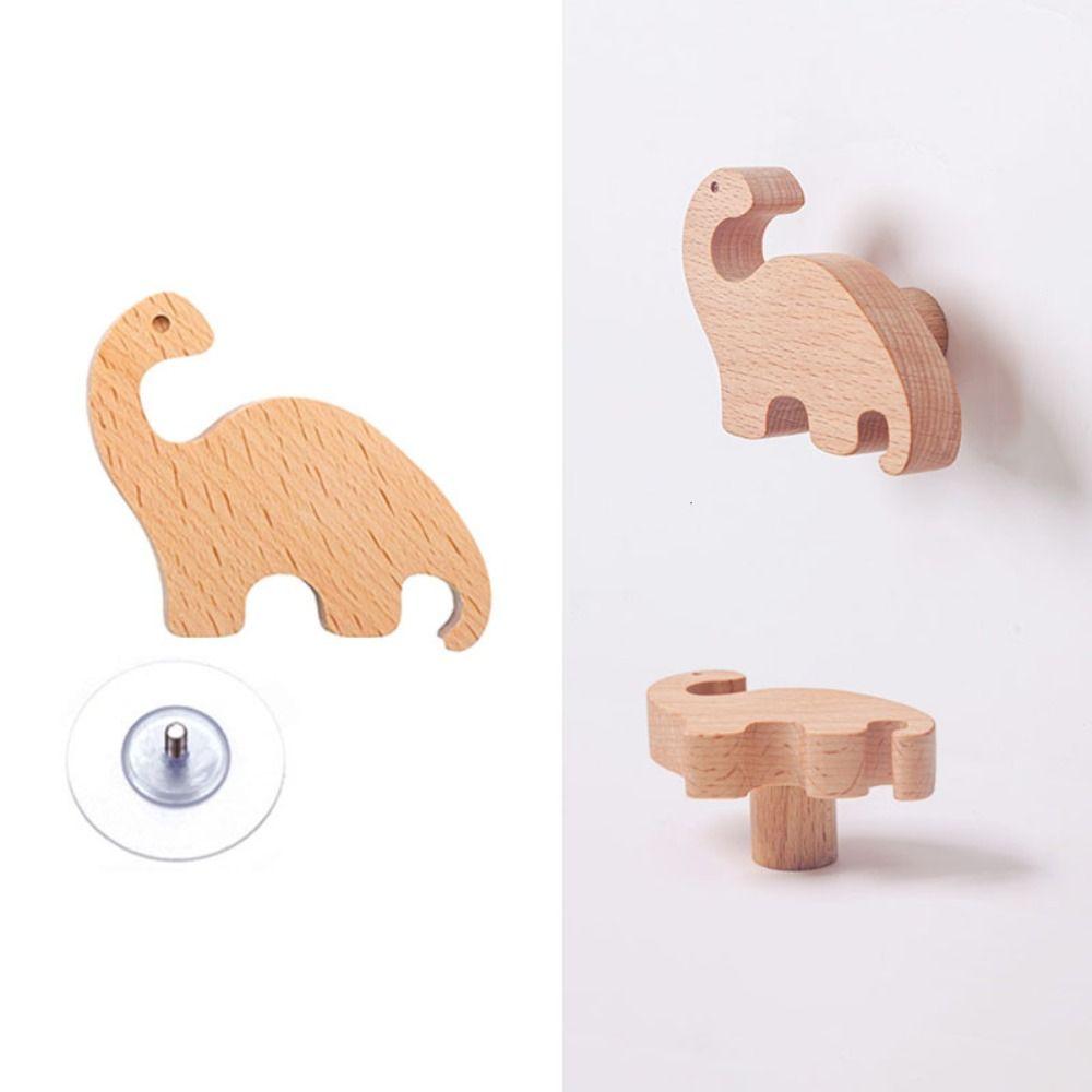 Милые крючки Деревянные дверные ручки Динозавр Шкафы Ящики Ручки Спальня