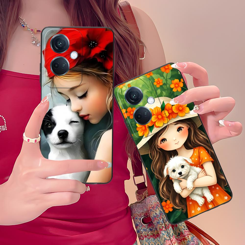 Чехол для мобильного телефона OPPO Reno 14 13 12 11 10 9 8 7 6 5 F T Pro 5G с матовым TPU, с рисунком девочки и щенка, цветной