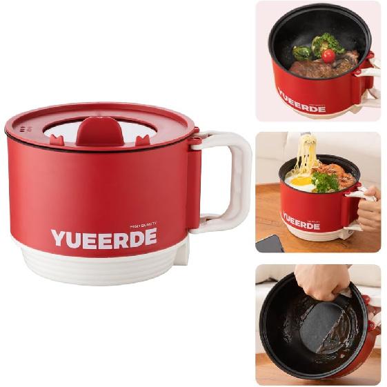 Hot Pot Electric Ramen Cooker Mini Instant Non-stick Pot with Over-Heating Protection Dry Burning Protection Easy Clean 1.5L 600W Ideal for Steak,