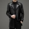 Spring and Autumn Leather Men's Medium-Length Coat Thin First-Layer Cowhide Suit Leather Windbreaker Plus Velvet Thickening
