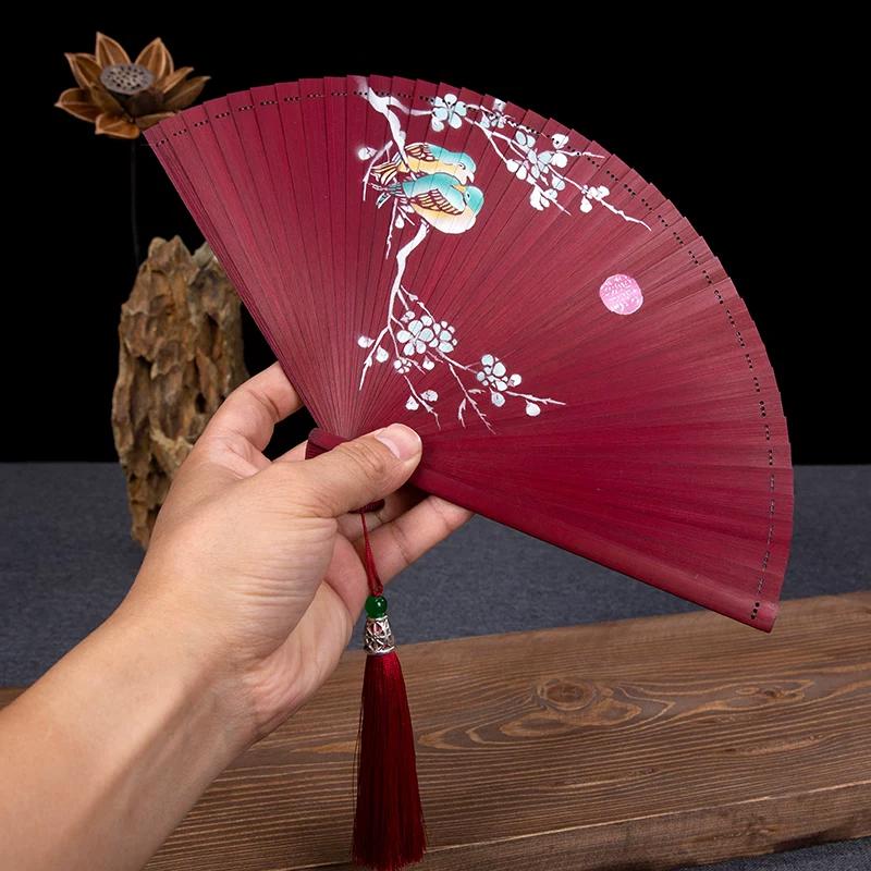 Chinese Style Full Bamboo Cut Out Painted Carving Handmade Women's Folding Fan Daily Retro Fan Chinese Ancient Style Craft All Bamboo Fan