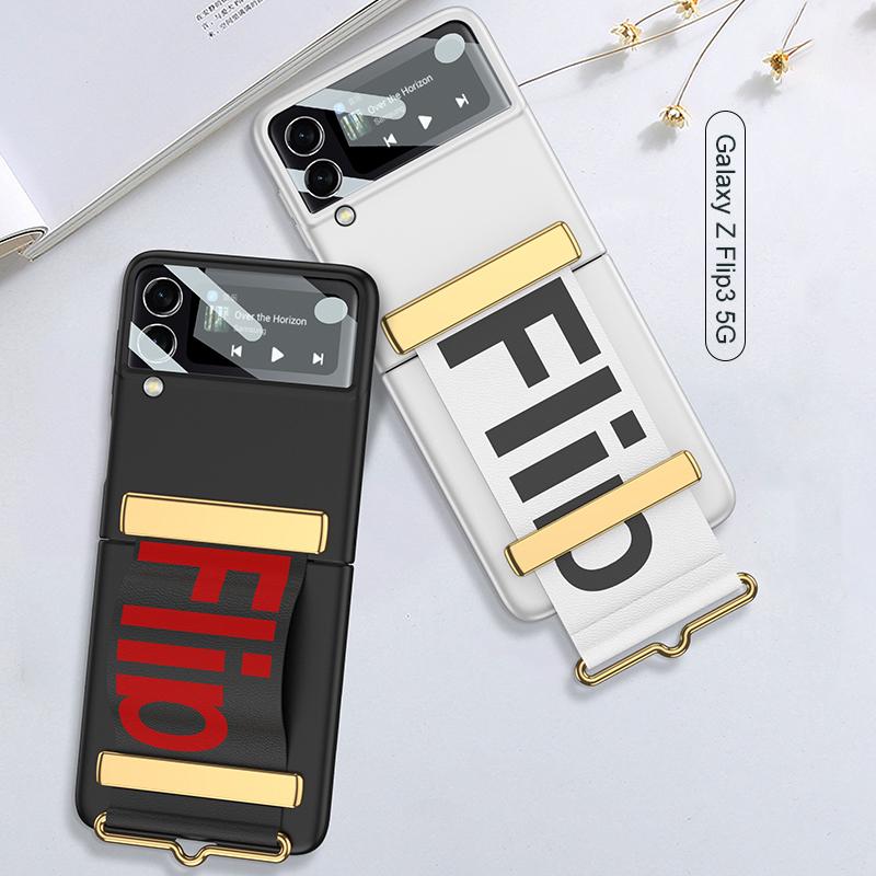 Чехол для Z Flip3 с ремешком для камеры, защитный чехол для стекла для Samsung Galaxy Z Flip3 5g, чехол-браслет, пластиковая задняя крышка для ПК