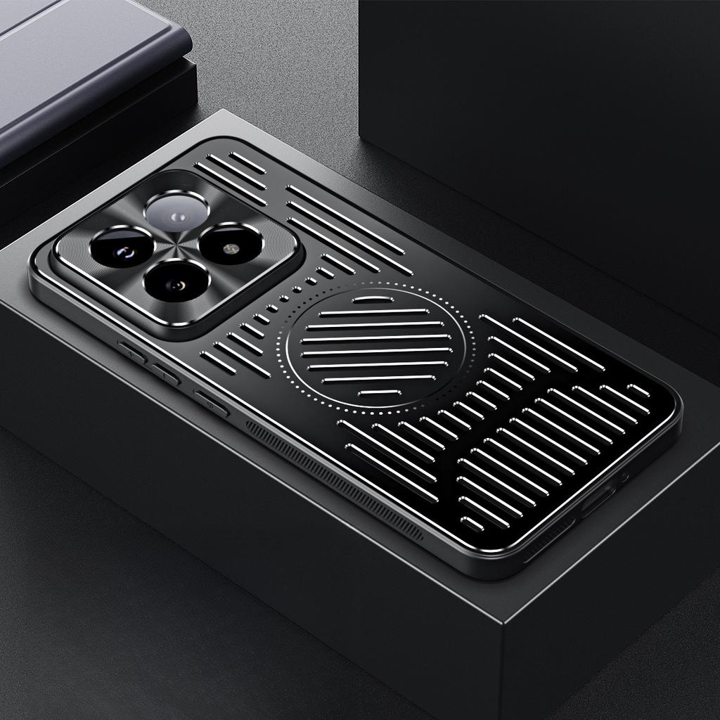 Подходит для Xiaomi 15pro Дышащий чехол для мобильного телефона Redmi K70 Металлическое охлаждение Магнитное крепление для автомобиля Защитный чехол Xiaomi14