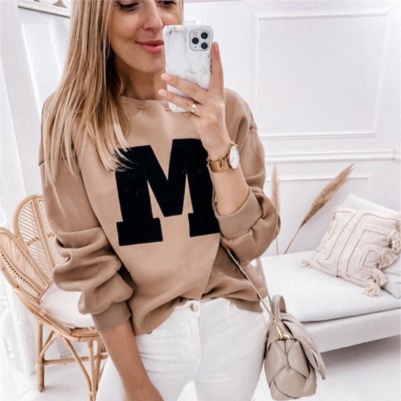 Весенне-осенняя женская повседневная толстовка с круглым вырезом и буквенным принтом, свободные пуловеры с длинными рукавами, топы