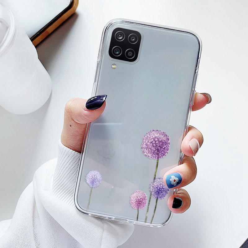 Чехол для телефона Samsung A12 M12 F12 Цветочный силиконовый чехол для Samsung Galaxy A12 5G Fundas Coque Прозрачный мягкий Capas Цветок ТПУ