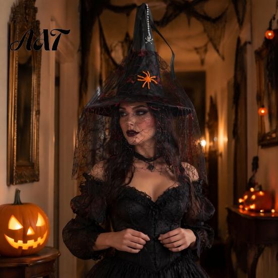 Spooky Party Streamers Halloween Witch Hat Hanging Decor, Spider Web Ribbon Prop for Party, Dark Wizard Costume Accessory Masquerade Decorations