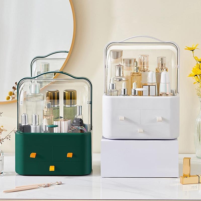 Органайзер для косметики, ящик для хранения, пылезащитный ящик для рабочего стола, органайзер для ювелирных изделий, прозрачная переносная ручка, контейнеры для хранения средств по уходу за кожей