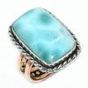 Двухцветное подарочное кольцо из чистого серебра 925 пробы с натуральным драгоценным камнем Ларимар S.7 C4U37
