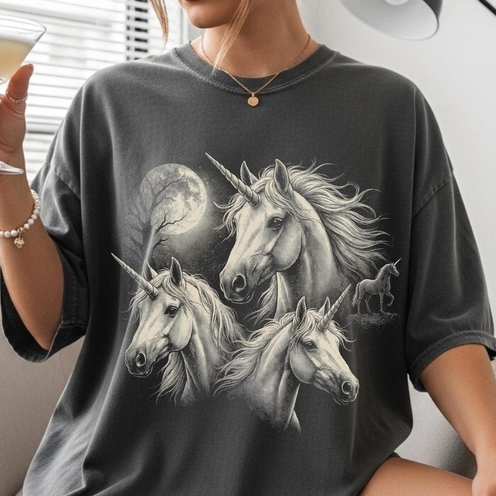 Vintage Unicorn Moon Graphic T-Shirt, Mystic Fantasy 90s Style Tee, Mythical Moonlight Unicorn Art Shirt, Retro Magical Aesthetic Top