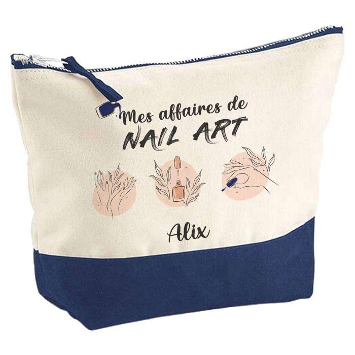 Trousse de maquillage - PLANETEE - Affaires de Nail Art Alix (fond bleu) - Grand format - Coton - Impression HD