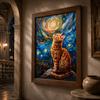Vintage Animal Wall Art, Nordic Impressionist Cat Canvas Painting, Whimsical Tabby Poster Print for Bedroom Living Room Decor