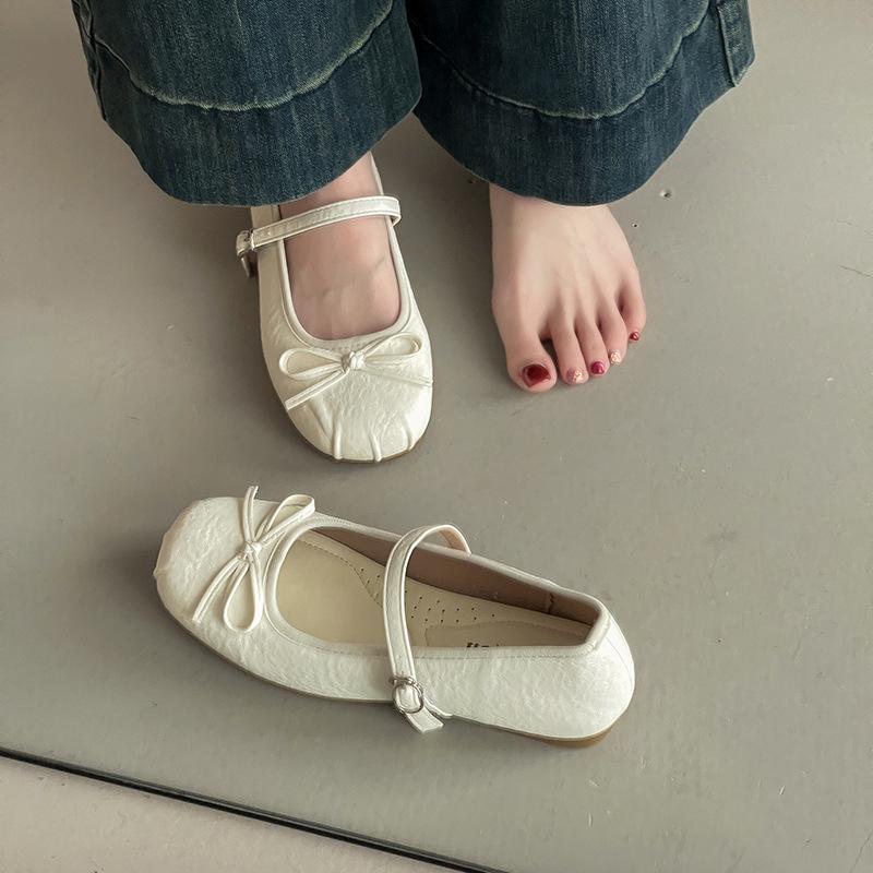 Модные универсальные повседневные туфли Мэри Джейн с ретро-бантом женские 2025 лето классические темпераментные балетки туфли с открытым верхом