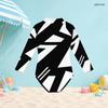 Girls High Neck Long Sleeve Front Zip One Piece Swimsuit Black White Geometric Printed
