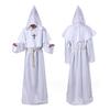 4Pcs/Set Halloween Cloak Costume Medieval Monk Robe Wizard Cosplay Dance Fabric Cape with Strong Drape Big Hat Necklace Waist Rope