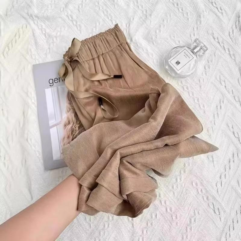 Брюки женские широкие из ацетатного шелка, тонкие атласные повседневные брюки, женские брюки прямого кроя с высокой талией, длинные брюки