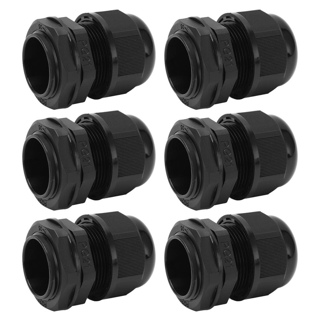 Набор из 6 шт. Водонепроницаемые кабельные вводы PG IP68 Черные для провода 12-18 мм для бытового и наружного применения