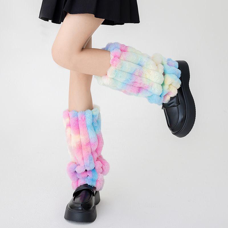 Personalized Colored Plush Knitted Leg Covers Women Autumn Winter Thick Warm Stacked Socks Boot Cuffs Covers