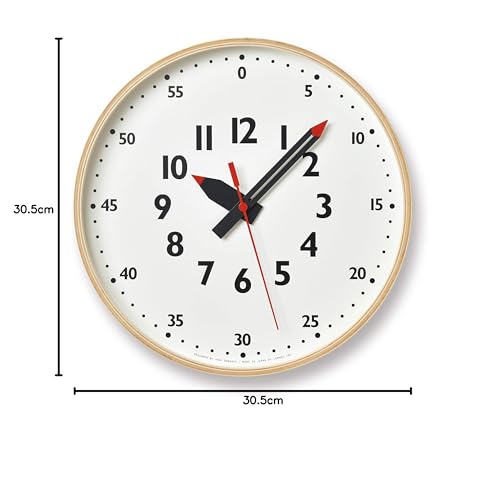 Lemnos Funpun Clock, Medium Size, Analog, Wooden Frame, Natural Wood Grain, YD14-08, Kids' Educational, White, Size: 30.5cm Diameter x 4.8cm Depth