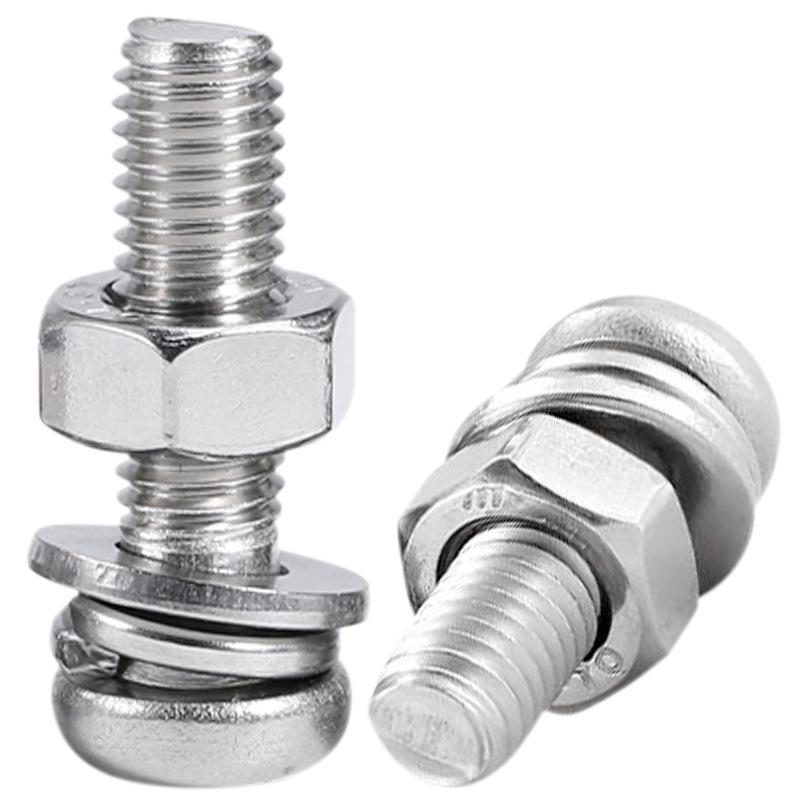 Комбинация из нержавеющей стали 304: Винты с круглой головкой, гайки, плоские и пружинные шайбы - M3, M4, M5