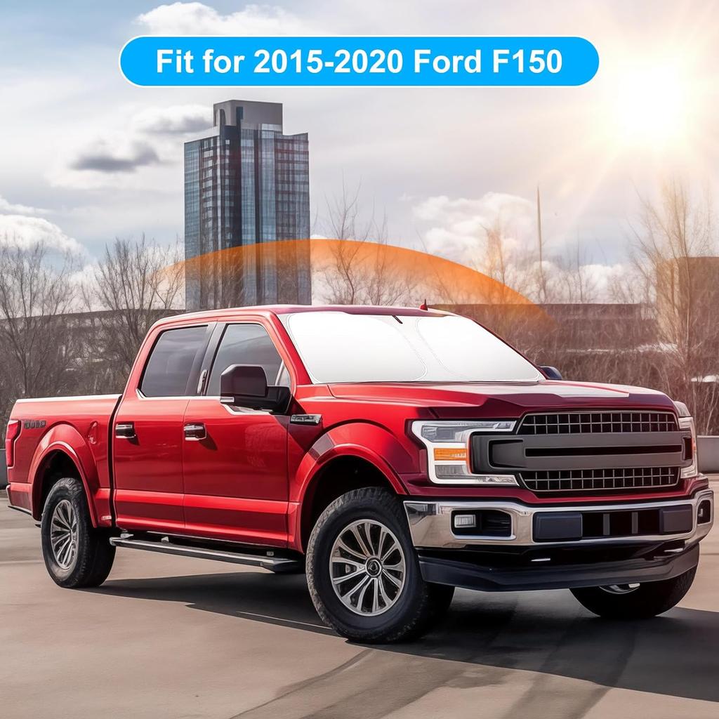 Car Windshield Sun Shade Compatible with 2015-2020 Ford F150 Lariat, King Ranch, Platinum, XL XLT Limited Raptor Accessories Foldable Sunshade Custom