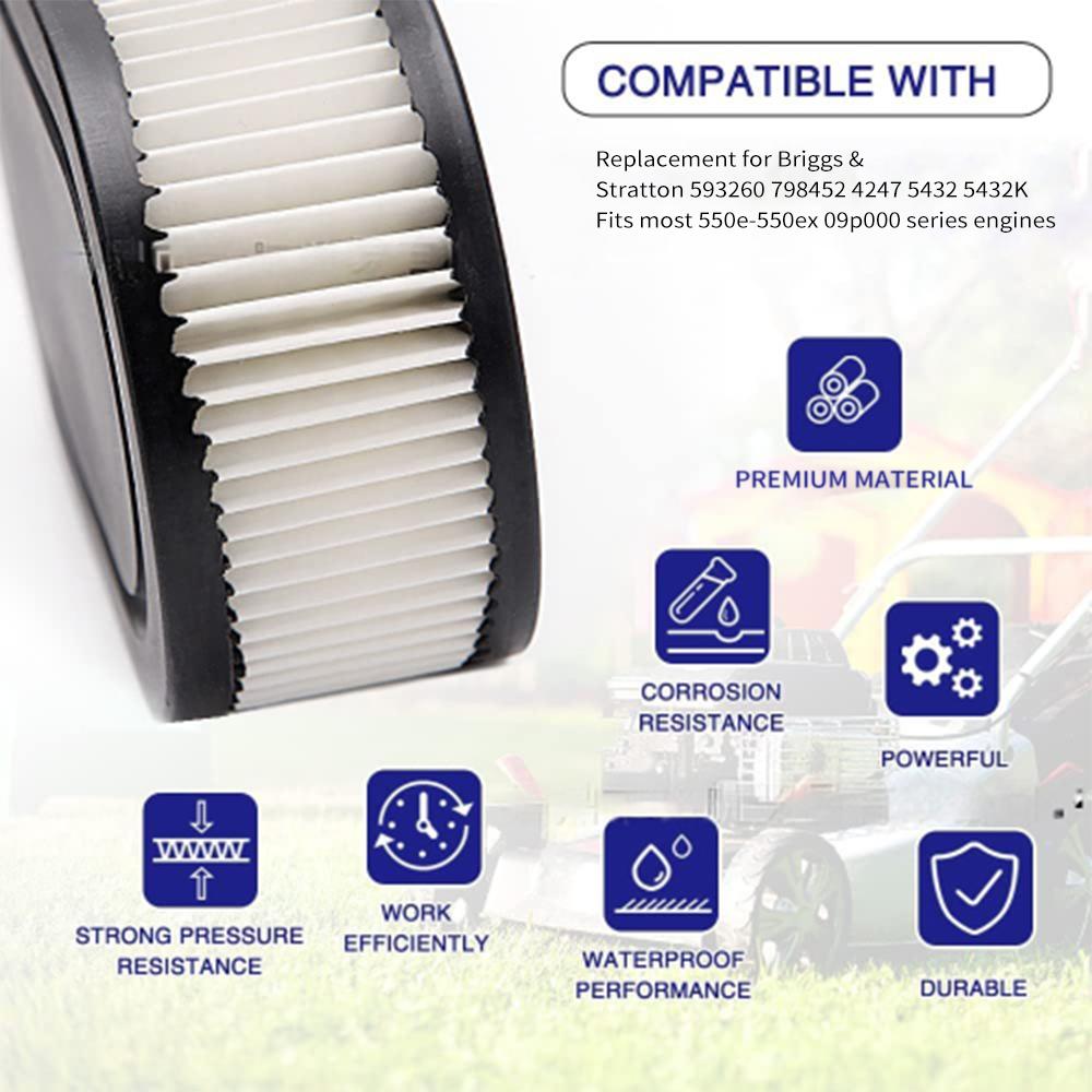 Air Filter, 593260 798452 Lawn Mower Air Filter Replacement for Briggs and Stratton 4247 5432 5432K 09P000 550E 550EX Series Engines