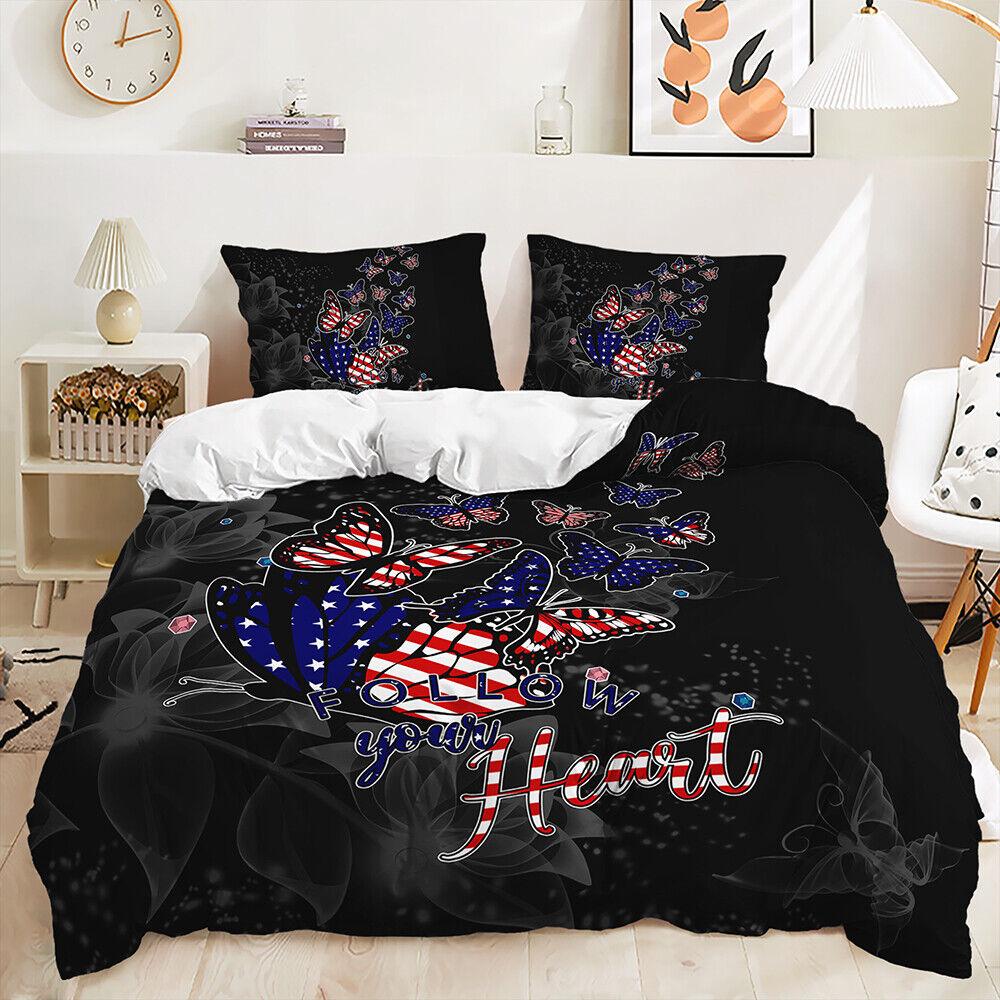 Фиолетовый Dimonds Rose Цветочный мотылек Бабочка Doona Пододеяльник Комплект постельного белья