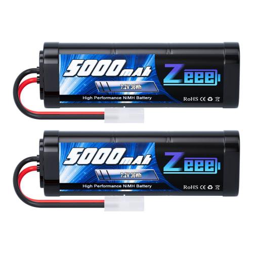 Zeee 7.2V 5000mAh NiMH Battery with TAMIYA Plug, 2-Pack, High-Capacity Nickel-Metal Hydride Battery for RC Cars, RC Boats, Racing Cars, and More