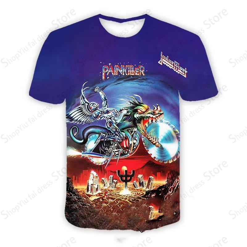 Т-shirt Хэви-метал Рок-группа Judas Priest 3D-печать Т-shirt Мужчины Женщины Модные Т-shirts Детские Топы с коротким рукавом Футболки Мужская Одежда