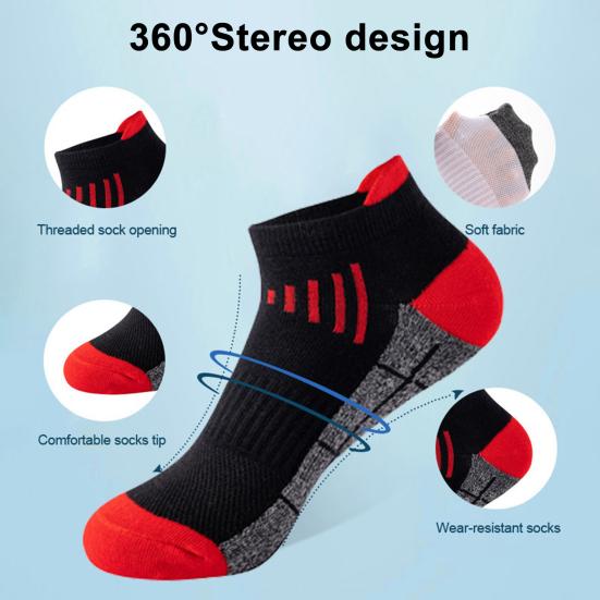 5 Pairs Men's Cotton Ankle Socks Athletic Cushioned Performance Socks Moisture Wicking Breathable Running Socks