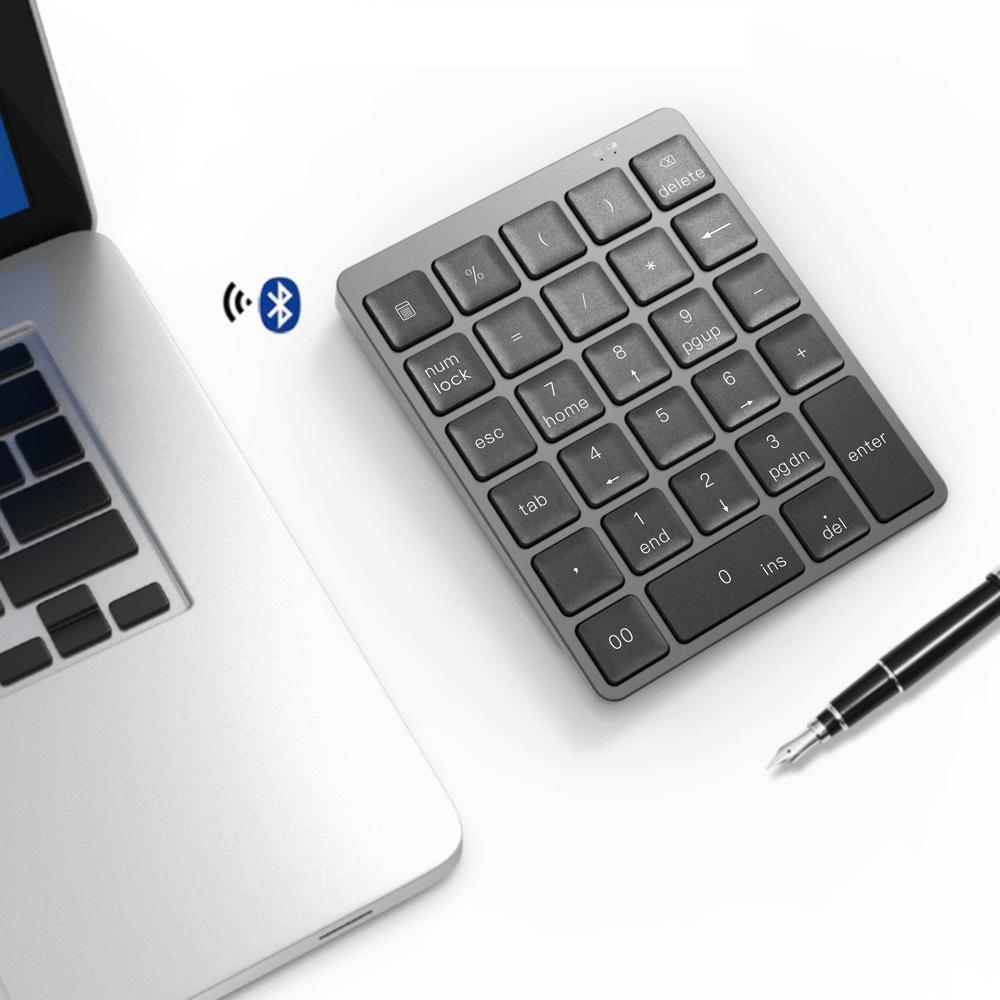 Aluminum Bluetooth Wireless Numeric Keypad Numpad 28 Keys Portable Rechargeable Numeric Pad for Laptop Desktop