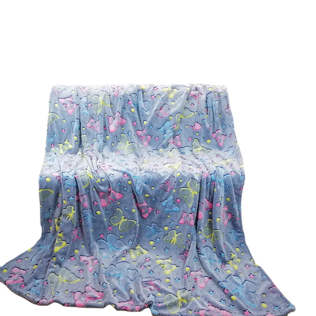 Glow in the dark blanket 150x200 colorful fluo butterflies