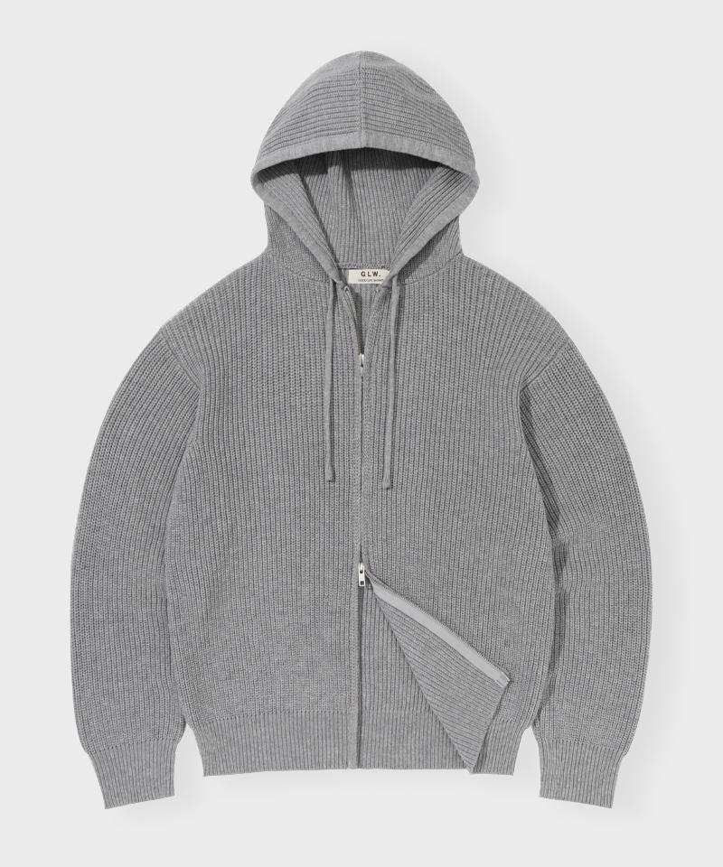 GLW Oversized Hajji Two-Way Hooded Zip-Up Knit Gray