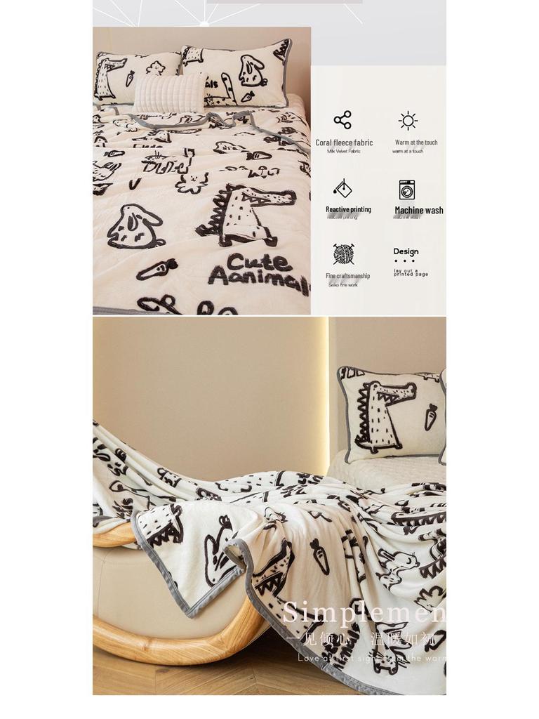 Двусторонняя флисовая плед-одеяло из молочного велюра: Офисный сон, Диван, Толстый, Теплый стиль