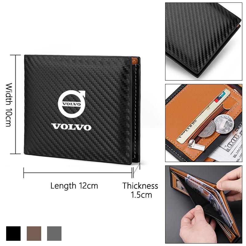Leather Carbon Fiber Car Logo Wallet Driver License Credit Card Purses for Volvo Rdesign V40 V50 XC70 XC60 S90 XC90 S60 XC40 V60